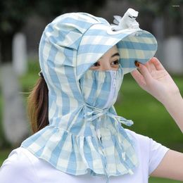 Bandanas Women Summer Sun Hat Face-covering Neck Protective Windproof Sunshade Sunscreen Striped With Fan