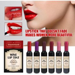 Lip Gloss Red Wine Bottle Lipstick Set Moisturizing Glaze Is Not Sticky Easy To Stain The Cup Waterproof 6-color Makeup