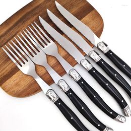 Flatware Sets 6 Pcs Tableware Stainless Steak Knives Set Dinnerware ABS Wood Grain Handle Knife Fork