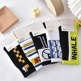 Men's Socks Cotton Men Set Funny Cartoon Printed Trend Sports Fashion Student White Stockings Women Wholesale