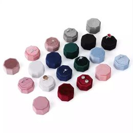 Durable Double Ring Box Wedding Octagon Shape Velvet Jewelry Box Earrings Display Package for Women Gift