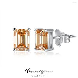 Stud Earrings Vinregem 925 Sterling Silver Ascher Cut 2CT Passed Test Diamond Champagne Moissanite For Women Gift Drop