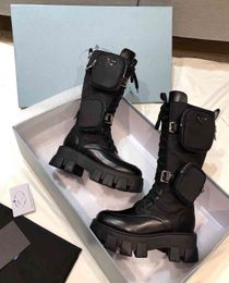 Men Women Designers Rois Martin Boots leather sneaker Military Inspired Combat Booties Nylon Bouch Attached To ankle With Bags platform ankle boot