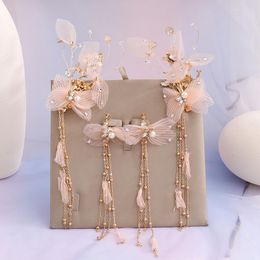Necklace Earrings Set High Fashion Romantic Ancient Chinese Hanfu Long Tassel Flower Hairclip Hairpin Bridal Bride Wedding Party Hair