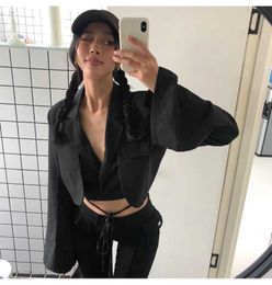 Women's Suits Blazers Women Fashion Bandage Blazer 2022 Double Layer Long Sleeve Pocket Short Jacket Ladies Sexy 5 Colour Solid Outwear T221027