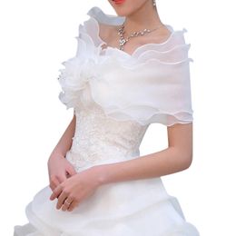 Ivory/Red Tulle Shawls Wedding Tulle Capelet Bridal Wrap Embroidered Lace Shrug for Dress Party