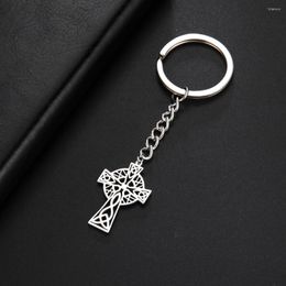 Keychains My Shape Celtics Cross Pendant Keychain Men Knot Cros Cheilteach Stainless Steel Key Chain Ring Vintage Religion Jewelry