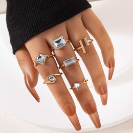New Korean style inlaid open ring set geometric love triangle six piece ring set