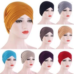 Ball Caps Women Autumn Winter Warm Solid Cross Muslim Cap Hat Wrap Scarf