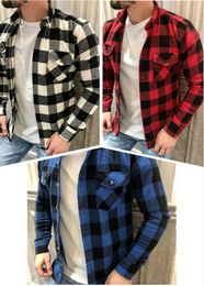 Men's Casual Shirts 2022 Men Plaid Flannel Shirt Long-Sleeved Chest Two Pocket Design Fashion Printed-Turn-down Collar Button S-3XL