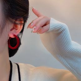 Dangle & Chandelier Korean Retro Red Hoop Earrings 2022 New Autumn Winter Fashion Cloth Circle Earings Jewelry
