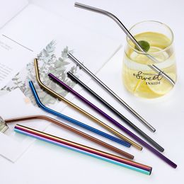 Stainless Steel Drink Straw 6X215mm Reusable Rainbow Gold Metal Straight Bend Straws Drink