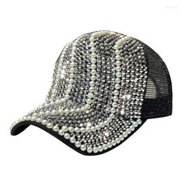 Berets Luxury Rhinestones Pearl Sequins Baseball Cap For Women Summer Breathable Mesh Girls Snapback Hip Hop Hat Gorras Bones