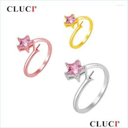 Cluster Rings Cluster Rings Sier 925 Romantic Star Adjustable Open For Women Party Jewelry Zircon Pearl Ring Mounting Gift Sr2139Sbc Dh2Go