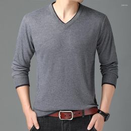 Men's Sweaters Spring Autumn Casual Knit Sweater Men V Neck Slim Thin Pullover Long Sleeved Knitwear Man Middle Aged Dad High Quality