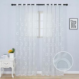 Curtain & Drapes White Linen Circle Embroidered Sheer Curtains For Living Room Window Tulle Bedroom Kitchen Voile Yarn Custom