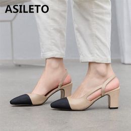 Dress Shoes Big Size 45 Women Slingbacks High Heels Natural Genuine Leather Thick Heel Cow Mixed Colours Pumps Ladies 221101