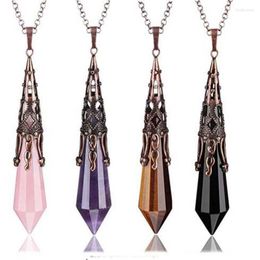 Pendant Necklaces KFT Natural Crystal Quartz 12 Faceted Stones Reiki Healing Amulet Pendulum Pendants Dowsing Divination Pyramid Necklace