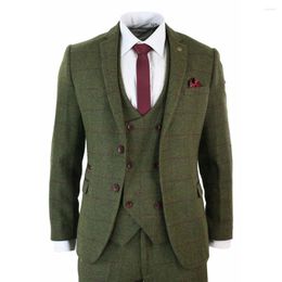 Men's Suits Tuxedo Olive Green 3 Pieces Tweed Men's Blazers 2022Woolen Blends Tailor-Made For Wedding Business Jacet Vest Pants XZ71