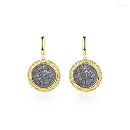 Dangle Earrings Amaiyllis S925 Sterling Silver Light Luxury Retro Portrait Coin Drop Personality Fashion Ear Clip Stud