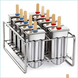 Ice Cream Tools Upors Stainless Steel Cream With Holder Rack Ice Mould Homemade Ly Popsicle Maker 220610 Drop Delivery 2022 Home Gard Dhohd