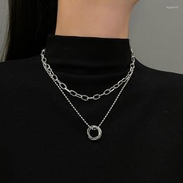 Pendant Necklaces Layered Hoop Charm Choker Necklace For Women Korean Fashion Street Style Women&#39;s Neck Chain And Jewellery