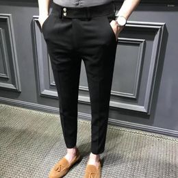 Men's Suits Trendy Ninth Suit Pants Solid Colour Soft Fabric Zipper Straight Pattern Men Trousers