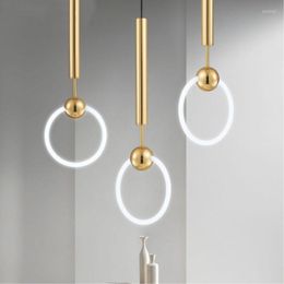 Pendant Lamps Nordic Art LED Loft Creative Concise Style Dining Room Lamp Gold Ring Cafe Restaurant Decoration