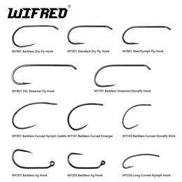 Fishing Hooks Wifreo 100pcs Barbed Barbless Fly Tying Nymph Dry Streamer Wet Caddis Trout Material 221101