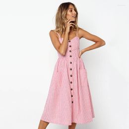 Casual Dresses Summer 2022 Boho Sexy Floral Dress Vintage Sundress Female Beach Button Backless Polka Dot Striped Women