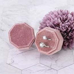 Velvet Double Ring Box Octagon Wedding Ceremony Ring Boxes Jewellery Storage Case Earrings Package