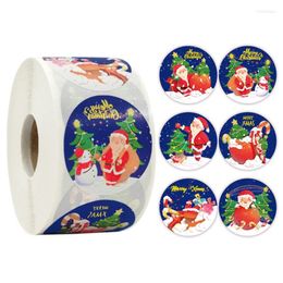 Gift Wrap L4MB 500Pcs 1.5 Inch Merry Christmas Round Stickers Roll Cartoon Santa Claus Snowman 6 Designs Adhesive Labels For DIY Craft Box