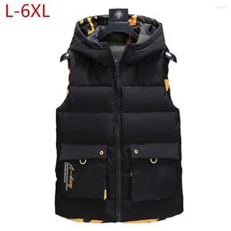 Men's Vests Men's Warm Vest Double-sided Sleeveless Jacket Winter Reversible Hooded Camouflage Plus Size 6XL Windproof Waistcoat