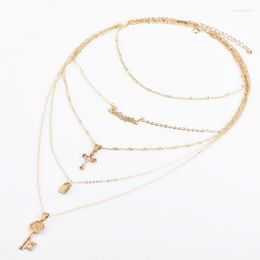 Chains Women Jewelry Key Lock Cross English Alphabet Necklace For Exquisite Gift