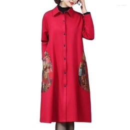Women's Trench Coats 2022 6XL Women's Clothing Spring Autumn Windbreaker Coat Female Single-Breasted Mid-Length Retro Printing Elegant