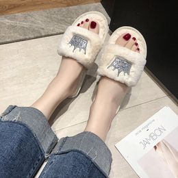 GAI Slippers COOTELILI Winter Women Home with Faux Fur Fashion Warm Shoes Woman Slip on Flats Female Slides Sequin Crow Black Pink 221102 GAI