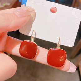 Dangle & Chandelier 2022 Beautiful Square Red Earrings For Women Korean Style New Fashion Retro Pendientes