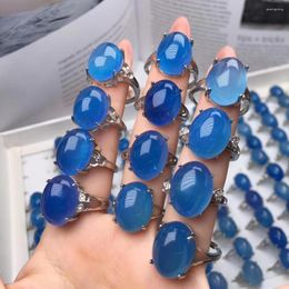 Cluster Rings MOONROCY Chalcedony Silver Colour Oval Opal Vintage Blue Pink Yellow White Ring Women Gift Drop Jewellery Wholesale