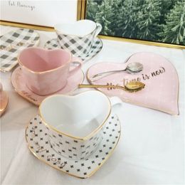 Cups Saucers Ceramic Heart shaped Coffee And Saucer Set Mug Afternoon Tea Kitchen Accessories Milk Container