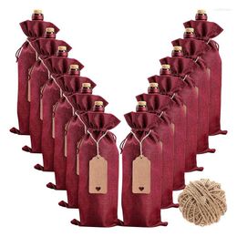 Christmas Decorations Burlap Wine Bags Gift 12 Pcs Bottle With Drawstrings Tags & Ropes Reusable Covers