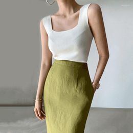 Work Dresses 2 Piece Sets Womens Outfits Women Skirt Two Peice Set Solid Summer Sleeveless Knitted Square Collar Sweater Top Bodycon