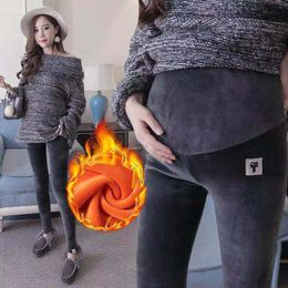 マタニティボトムス妊婦冬のレギンス両面ベルベット暖かいレギンスのズボンの厚いフリースベリーパンツ221101