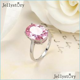 Cluster Rings Cluster Rings Jellystory 925 Sterling Sier Pink Zircon For Women Simple 10 14Mm Oval Shape Wedding Anniversary Fine Je Dhmie