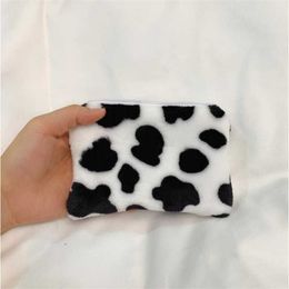 Wallets Cow Pattern Plush Coin Purses Women Money Key Card Storage Bag Mini Square Soft Fur Female Phone Bags Pocket Pouch L221101