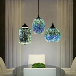 Pendant Lamps Fireworks Lights 3D Colorful Starry Sky Glass Shade Chandelier For Kitchen Restaurant Living Room E27 LED Hanging Lamp
