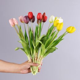 Decorative Flowers 5PCS Soft Glue Artificial Tulip Bouquet Real Touch High Simulation Fake Flower Living Room For Wedding Table