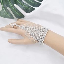 Link Bracelets Korea Silver-color Crystal Ring Bracelet For Women Wrist Chain Jewellery Fashion Hand Back Bangles Female Arm Ornaments