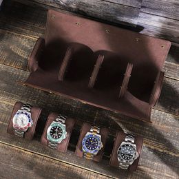 Watch Boxes Roll 4 Slots Leather Case Cylindrical Convenient Travel Box Organiser Free Engraving Logo Or Name Gift