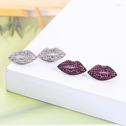 Stud Earrings Sexy Red Lips Rhodium Colour Crystal Allergy Free For Women Fashion Jewellery Accessories