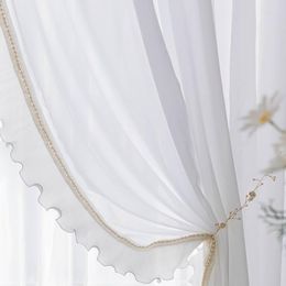 Curtain & Drapes French Style White Tulle Romantic Bead Yarn For Living Room Bedroom Balcony Nordic Custom Curtains